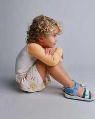 Toddler Boy Swim Trunks in Sandcastle Print - Cream