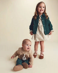 Toddler Girl Floral Collared Corduroy Long-Sleeve Dress - Cream