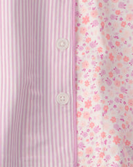 Girls Floral Stripe Short-Sleeve Loose Fit 2-Piece Pajama Set - Pink