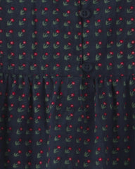 Toddler Girl Organic Cotton Dobby Dress in Navy Floral