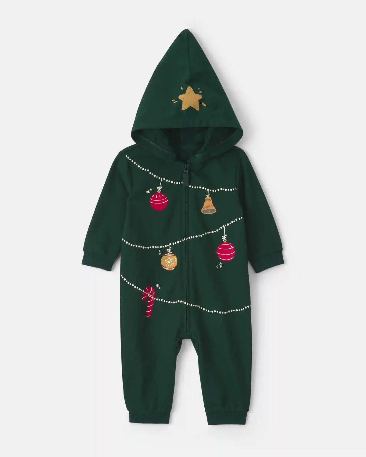 Baby Christmas Tree French Terry Long-Sleeve Jumpsuit - Green