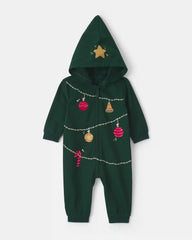 Baby Christmas Tree French Terry Long-Sleeve Jumpsuit - Green