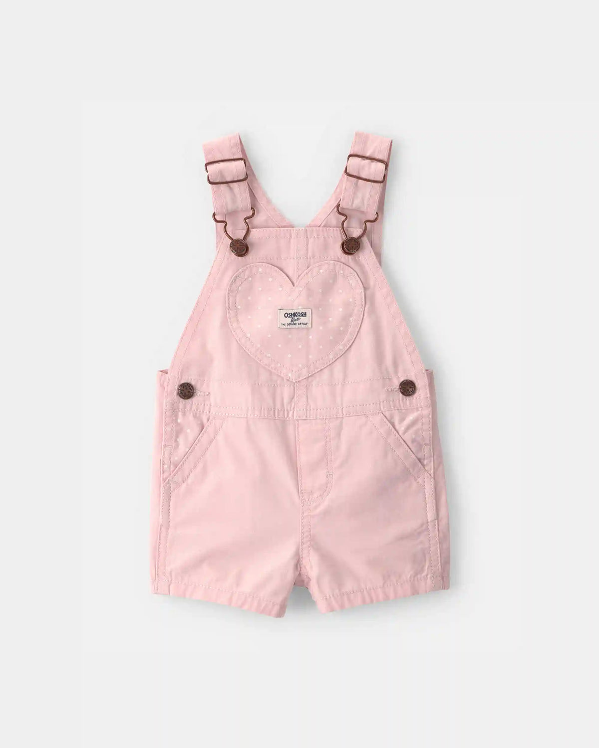 Baby Girl Heart Pocket Canvas Shortall - Pink