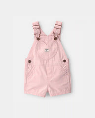 Baby Girl Heart Pocket Canvas Shortall - Pink