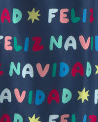Adult 'Feliz Navidad' Christmas Fleece Loose Fit Pajama Bottoms - Navy Blue