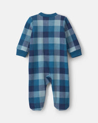 Baby Boy Bear Plaid Fleece 2-Way Zip Sleep & Play Pajamas - Blue