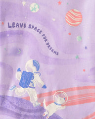Girls 4-Piece Space Dog Glow in the Dark 100% Cotton Snug Fit Pajama Set - Purple