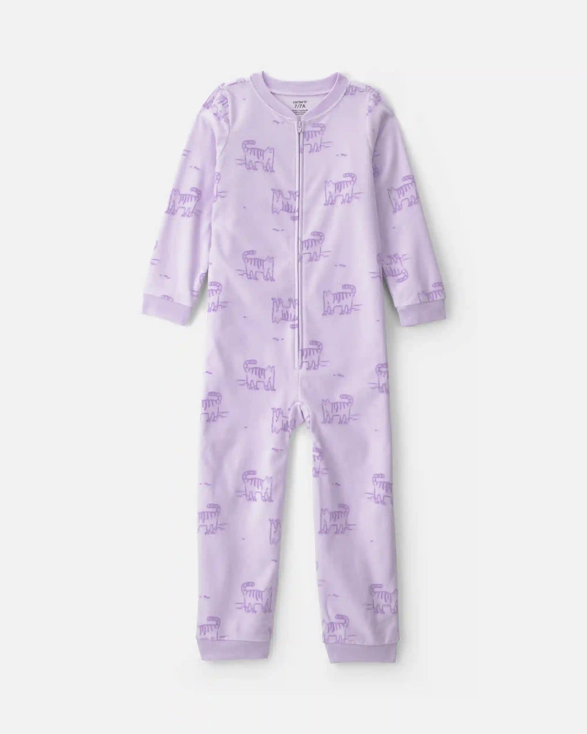 Girls 1-Piece Roller Skating Cat Fleece Loose Fit Pajama - Purple