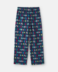 Adult 'Feliz Navidad' Christmas Fleece Loose Fit Pajama Bottoms - Navy Blue