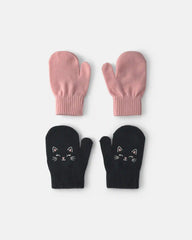 Toddler Girl 2-Pack Cat Halloween Mittens - Black/Pink