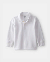 Toddler Boy Uniform Piqué Long-Sleeve Polo Shirt - White