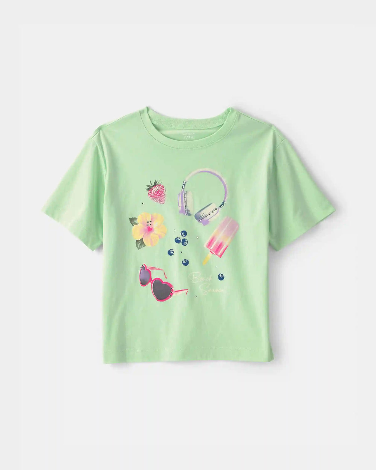 Girls 'Beach Season' Summer Oversized Graphic Tee - Green