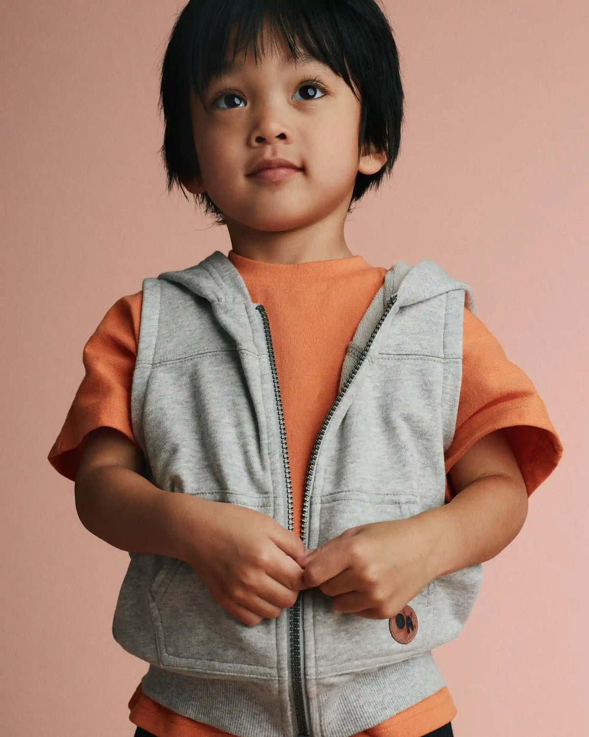 Toddler Boy French Terry Hooded Vest with Pocket - Heather Grey