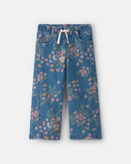 Toddler Girl Floral Denim Wide-Leg Jeans - Dark Wash