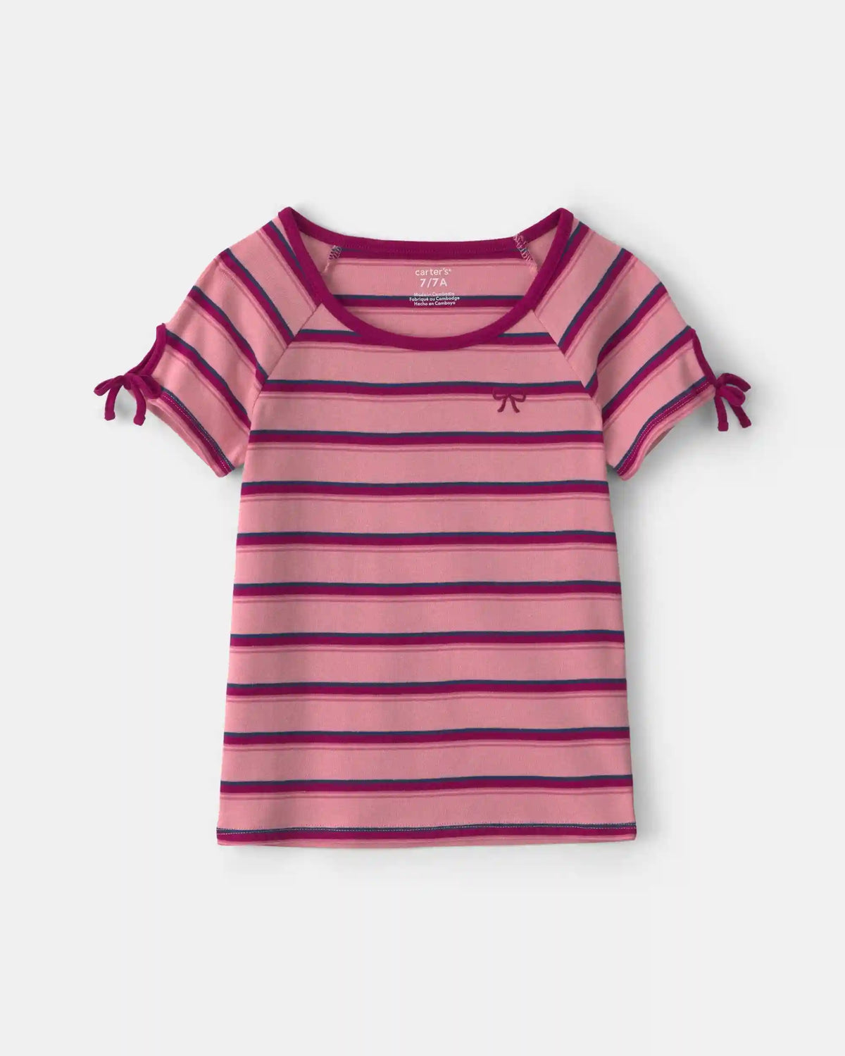 Girls Bow Striped Top - Pink