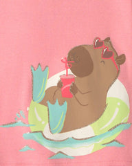 Toddler Girl Pool Party 100% Cotton 4-Piece Pajama Set - Pink/Ivory