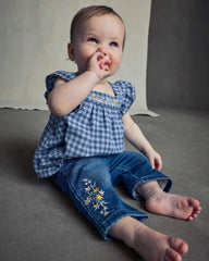 Baby Girl Floral Denim Jeans - Medium Wash