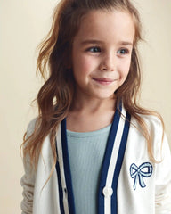 Girls Bow French Terry Cardigan Sweater - Cream
