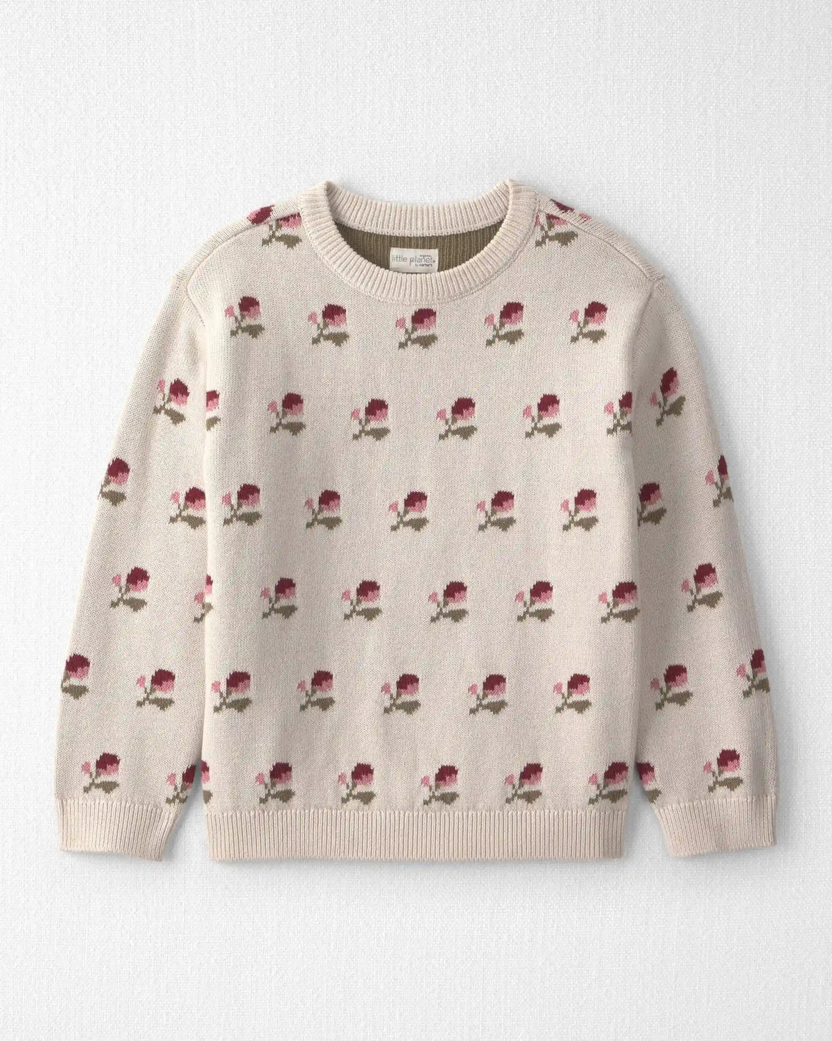 Girls Organic Cotton Sweater Knit Pullover in Wildflower Maize