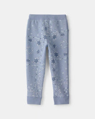 Toddler Girl Floral Drawstring Knit Joggers - Blue