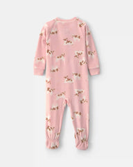 Toddler Girl 1-Piece Cow DreamPlush Snug Fit Footed Pajama - Pink