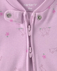 Baby Girl Bunny 100% Cotton 2-Way Zip Sleep & Play Pajamas - Purple