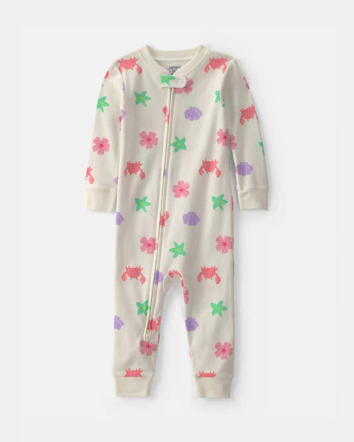 Baby Girl Sea Critters 100% Cotton 1-Piece Pajama - Cream