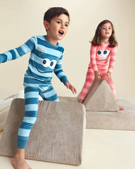 Toddler Girl 2-Piece Monster Striped DreamPlush Snug Fit Pajama Set - Coral