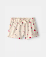 Baby Girl Cherry French Terry Shorts - Cream