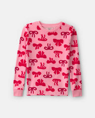 Girls 2-Piece Bows DreamPlush Snug Fit Pajama Set - Pink