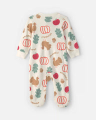 Baby Thanksgiving 100% Cotton 2-Way Zip Sleep & Play Pajamas - Cream
