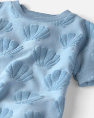 Baby Girl 2-Piece Terry Top & Short Set Made with Organic Cotton in Blue Seashells
