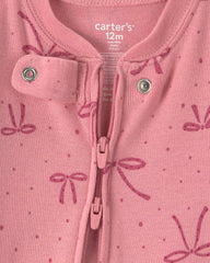 Baby Girl 1-Piece Bows 2-Way Zip 100% Cotton Snug Fit Footed Pajama - Pink