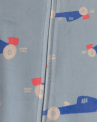 Baby Boy 1-Piece Cars 2-Way Zip DreamPlush Snug Fit Pajama - Blue