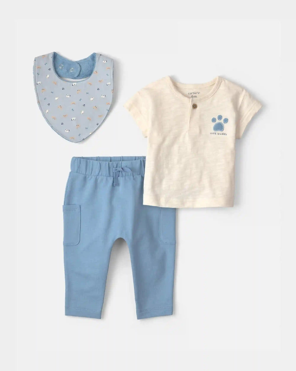 Baby Boy 3-Piece 'Little Buddy' Top & Pant Set - Blue/Ivory