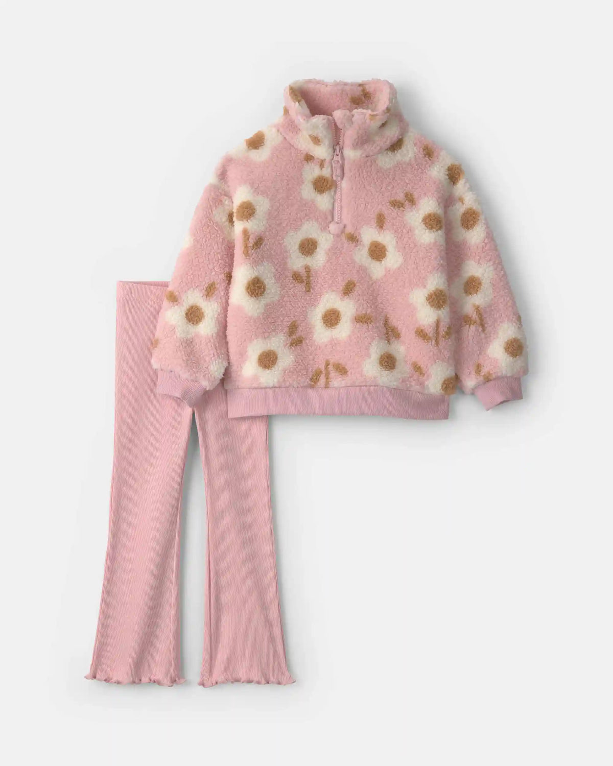 Baby Girl 2-Piece Floral Teddy Fleece Layering Set - Pink