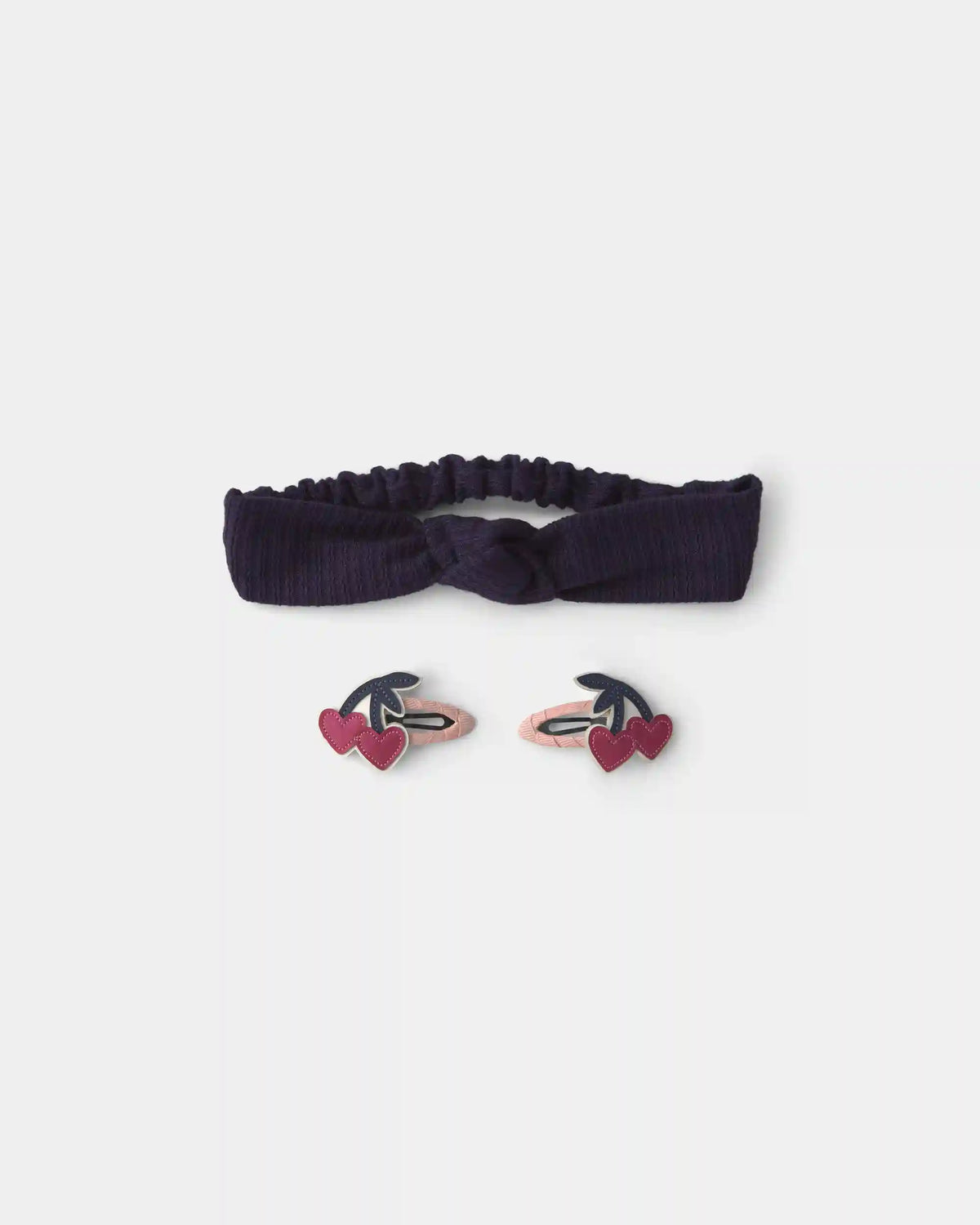 Toddler Girl 2-Pack Cherry Headwrap & Hair Clip Set - Navy Blue/Red