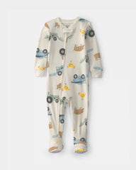 Baby Boy Farm 100% Cotton 2-Way Zip 1-Piece Pajama - Cream