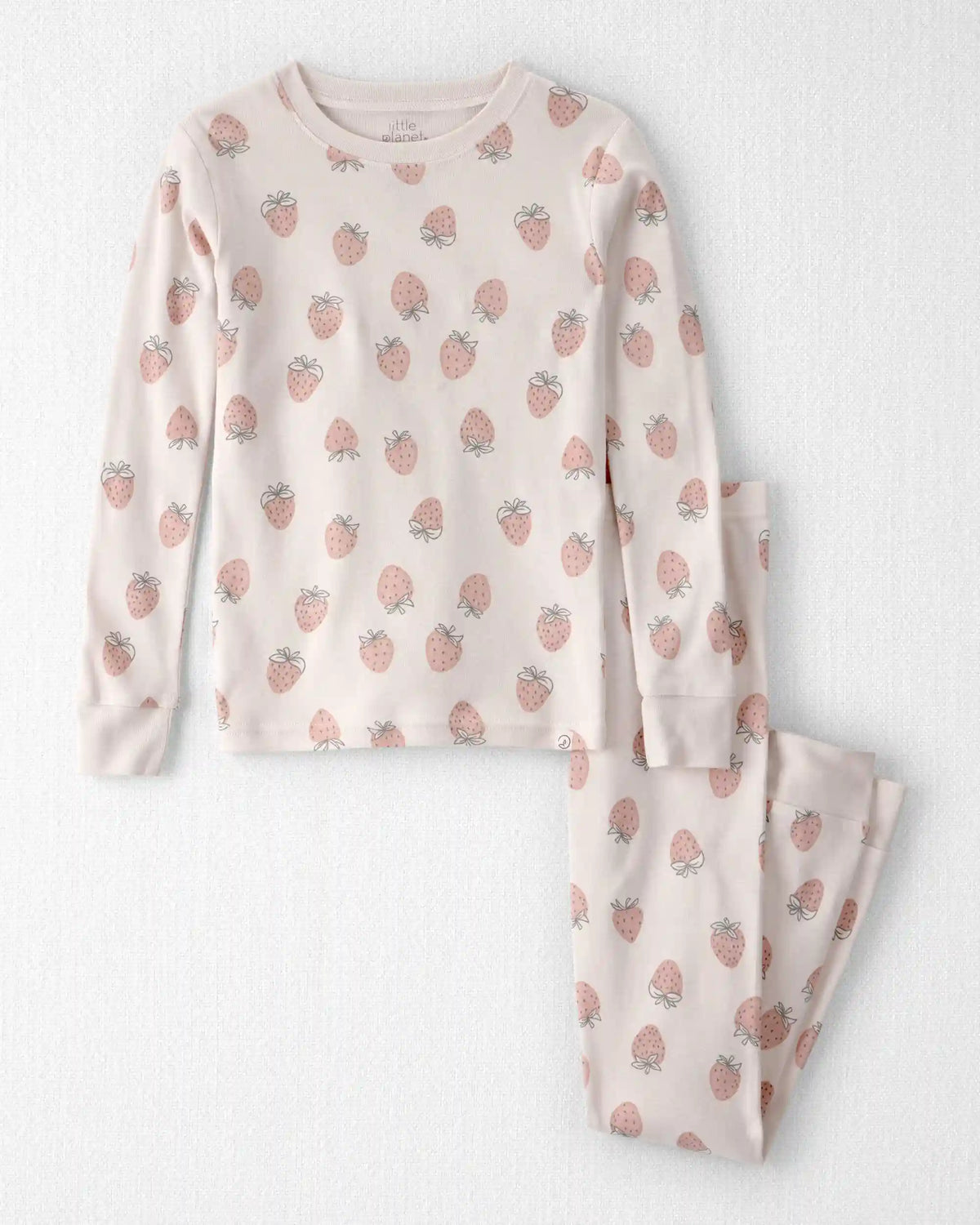 Girls 2-Piece Organic Cotton Ribbed Pajama Set in Strawberry Print