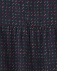 Girls Organic Cotton Dobby Dress in Navy Floral
