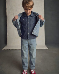 Boys Hickory Stripe Denim Baggy Jeans - Light Wash