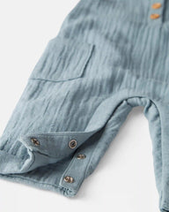 Baby Organic Cotton Gauze Overalls in Blue Creek