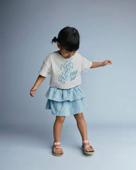 Toddler Girl Smocked Tiered Skirt in Otter Avenue Print - Light Blue/Lime Green