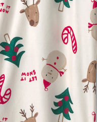 Adult Christmas Icon Fleece Loose Fit Pajama Bottoms - Cream