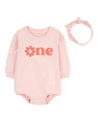 Baby Girl 2-Piece Birthday Bubble & Headwrap Set - Pink