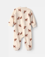 Baby Boy Dog Fleece 2-Way Zip Sleep & Play Pajamas - Cream