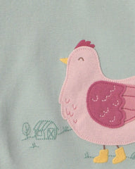 Baby Girl 4-Piece Country Chicken 100% Cotton Snug Fit Pajama Set - Blue/Cream