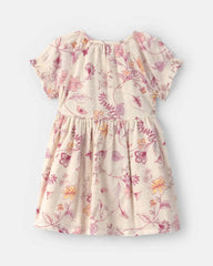 Baby Girl Floral Puff-Sleeve Dress - Ivory