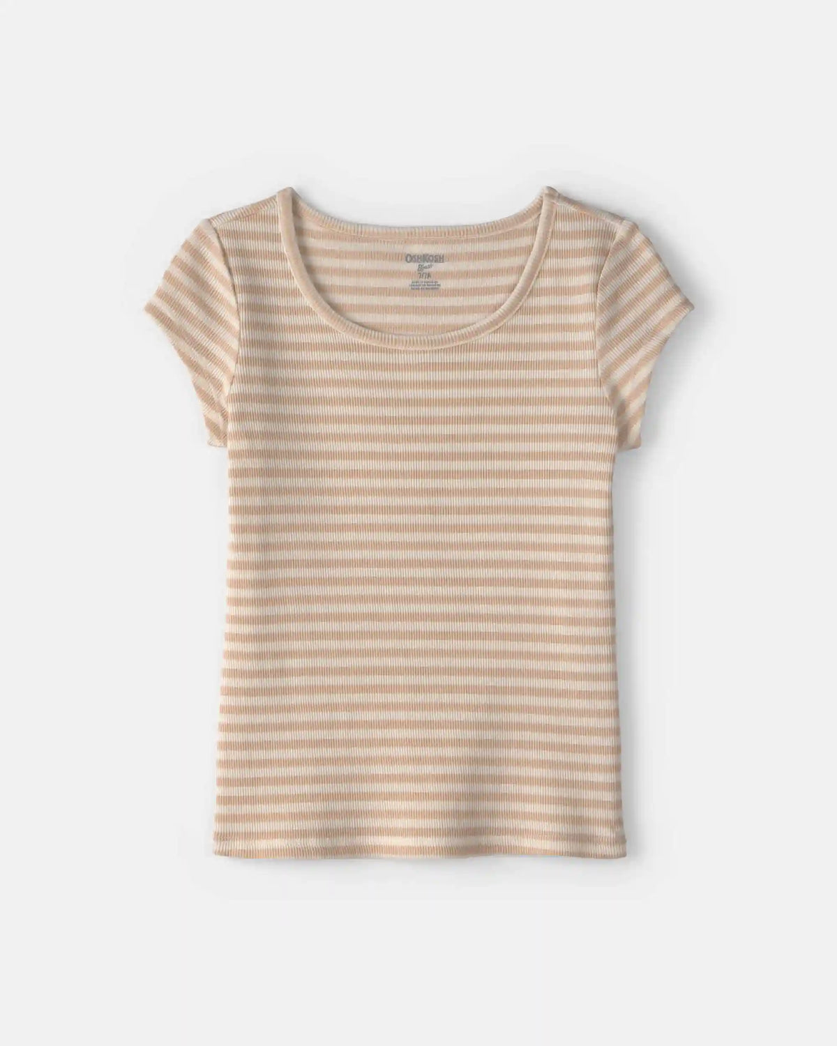 Girls Stripe Ribbed Top - Brown/Ivory