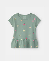 Toddler Girl Butterfly Relaxed Peplum Top - Green